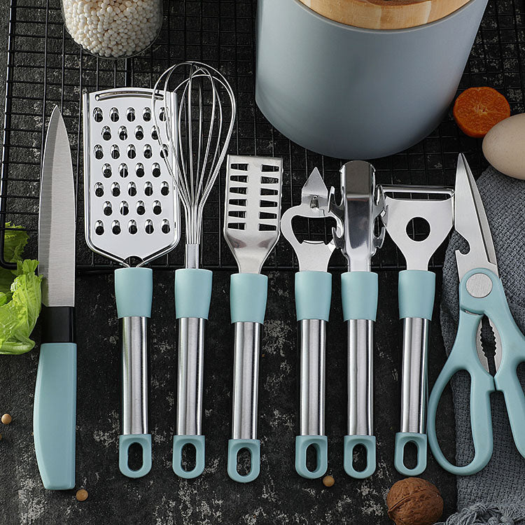 Conjunto de utensílios de cozinha em aço inoxidável