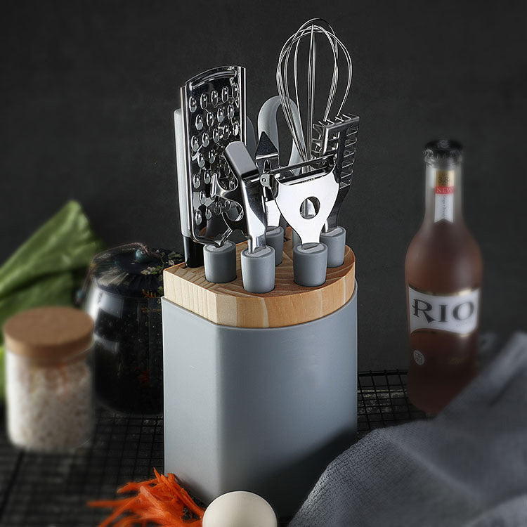 Conjunto de utensílios de cozinha em aço inoxidável