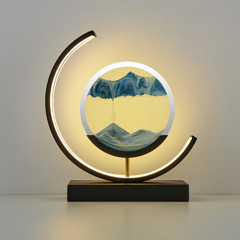 Unique LED Quicksand Painting Hourglass Art Decorative Sand Painting Night Light for Bedroom Decoration - Glass Hourglass Table Lamp